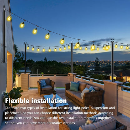 Metal String Light Pole - 2 Packs for Outdoor String Lights, Light Stand for Garden, Patio, Wedding, Backyard, Deck, Party