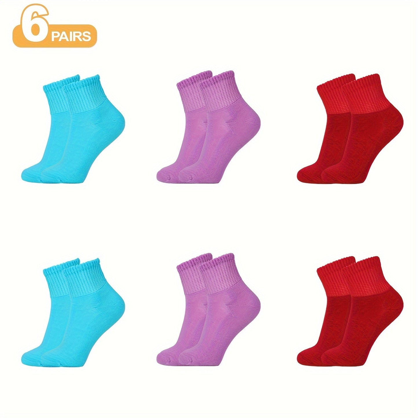 6 Pairs Unisex Diabetic Crew Socks – Cushioned Sole, Seamless Toe, Non-Binding Top, Breathable Knit Fabric Blend of Polyester, Nylon, and Spandex