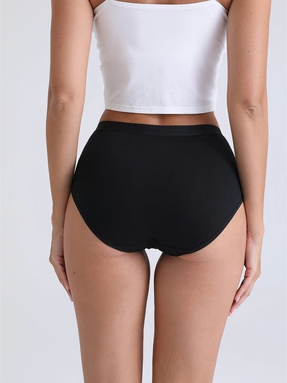 5pcs Comfy Seamless Cotton Briefs – Soft, Breathable, Stretchy Women’s Intimates, Solid Color, Hand Wash, Knit Fabric, No Sheer