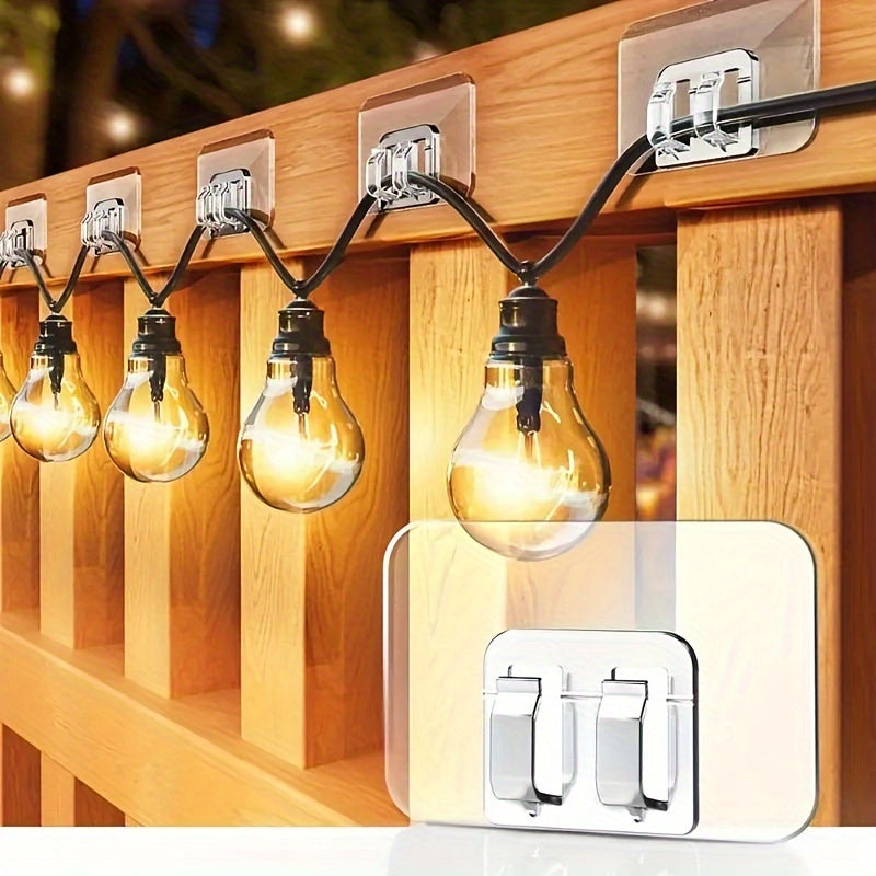 50pcs Weatherproof Transparent Hooks Set - UV-Resistant Clear Self-Adhesive Clips for String Lights, Christmas Lights, and Rope Organization