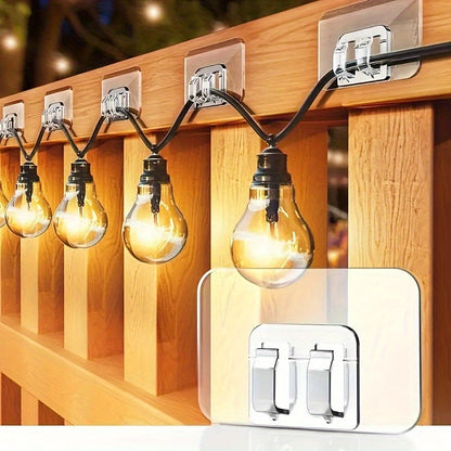 50pcs Weatherproof Transparent Hooks Set - UV-Resistant Clear Self-Adhesive Clips for String Lights, Christmas Lights, and Rope Organization