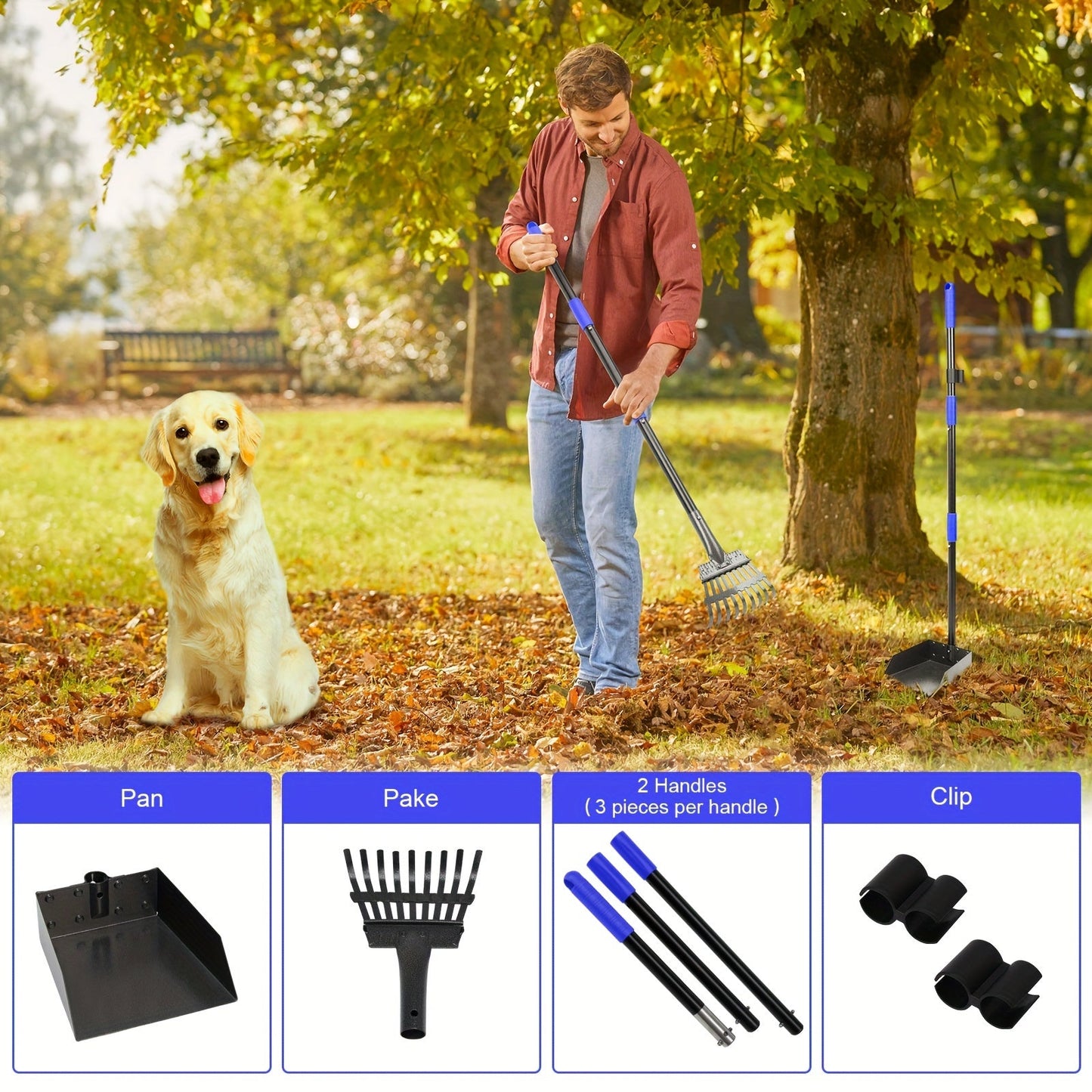 Ultimate Pet Pooper Scooper Set - Adjustable Stainless Steel Long Handle, Durable Tray and Rake - Easy Pick-Ups for Large, Medium, Small Dogs - Convenient, Sanitary, Easy to Clean