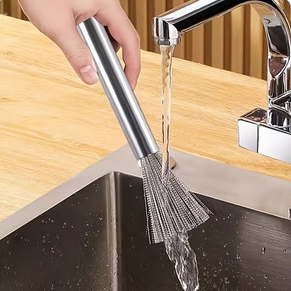 Stainless Steel Pot Brush - Long Handle Multipurpose Kitchen Scrub Brush for Pots, Pans, and Countertops - Durable Dishwashing Cleaning Tool (1pc/2pcs)