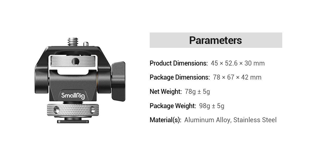 SmallRig DSLR Camera Clamp – Swivel & Tilt Adjustable Monitor Mount with Screws for Monitor, Flash Light & DIY Attachment (2903B)