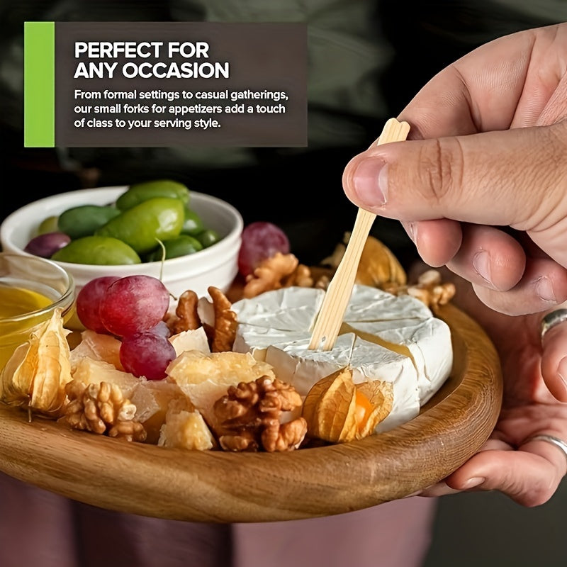 Sustainable Bamboo Forks - 100/200PCS, 3.5" Disposable Mini Food and Cocktail Picks for Weddings and Parties