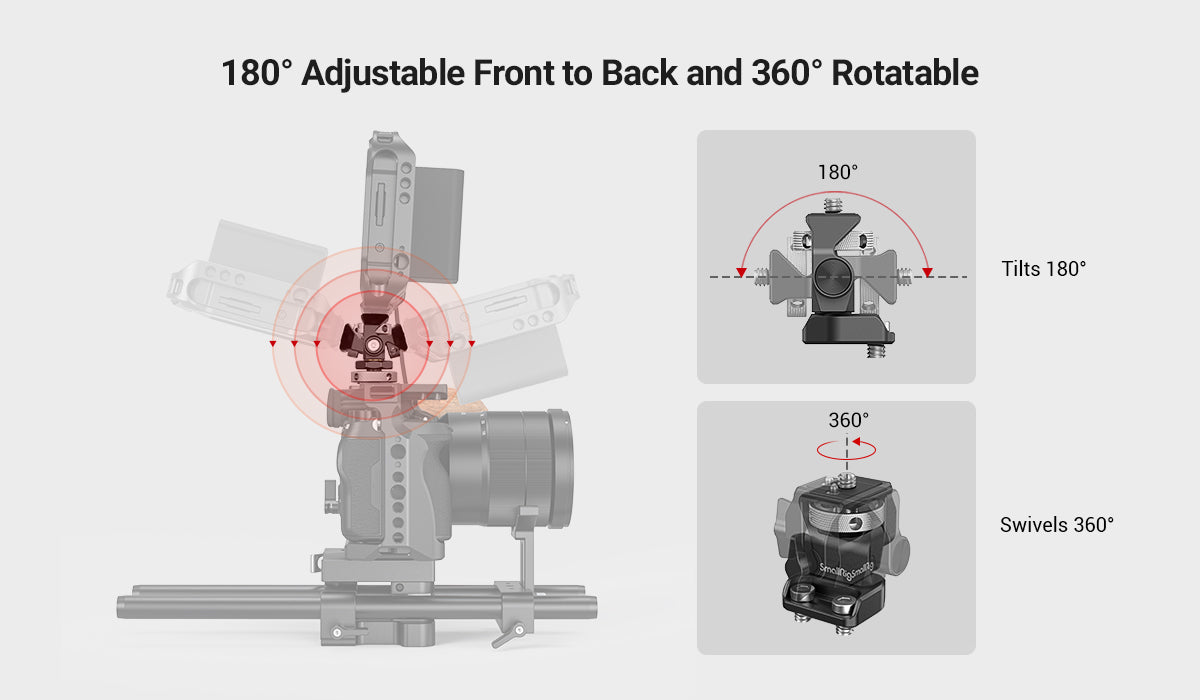 SmallRig DSLR Camera Clamp – Swivel & Tilt Adjustable Monitor Mount with Screws for Monitor, Flash Light & DIY Attachment (2903B)