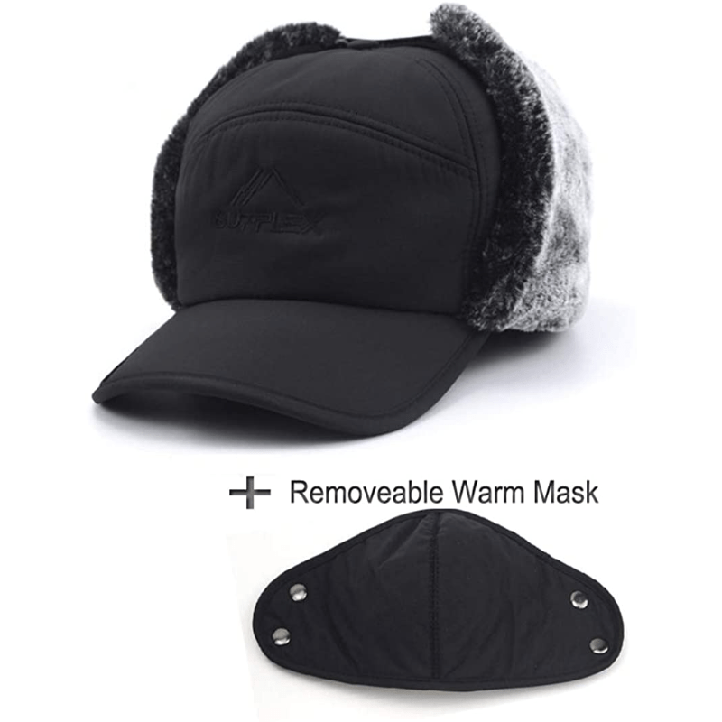 Men's Sporty Thermal Knit Hat – Durable Winter Cap with Warm Faux Fur and Ear Flaps