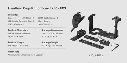 SmallRig Camera Cage for Sony FX30/FX3 – Rig Kit with Cable Clamp, Cold Shoe & NATO Rail Accessories (Model 4183)