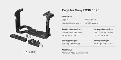 SmallRig Camera Cage for Sony FX30/FX3 – Rig Kit with Cable Clamp, Cold Shoe & NATO Rail Accessories (Model 4183)