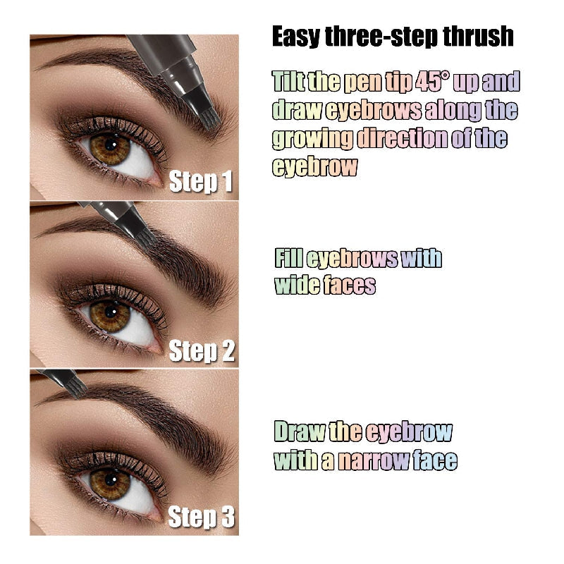 Waterproof Eyebrow Pen - Microblading Pencil with 4 Split Heads, Natural-Looking Brows Makeup, Available in 5 Colors