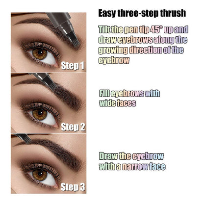 Waterproof Eyebrow Pen - Microblading Pencil with 4 Split Heads, Natural-Looking Brows Makeup, Available in 5 Colors