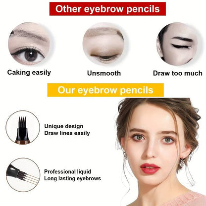 Waterproof Eyebrow Pen - Microblading Pencil with 4 Split Heads, Natural-Looking Brows Makeup, Available in 5 Colors