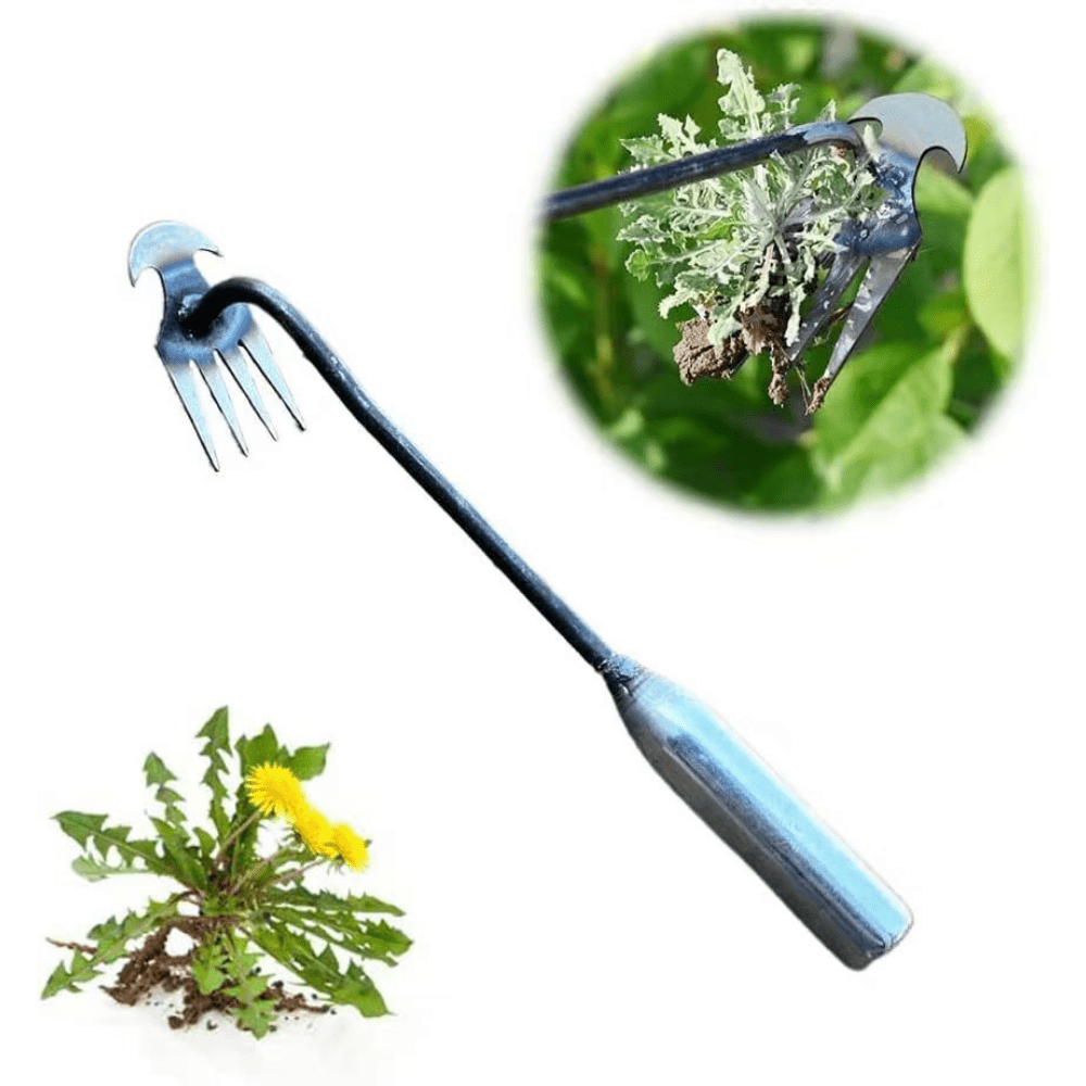 Weeding Artifact Uprooting Tool – 11.81/19.69inch Premium Manganese Steel Weed Puller, 4 Teeth Dual Purpose Hand Weeder with Long Handle for Gardening
