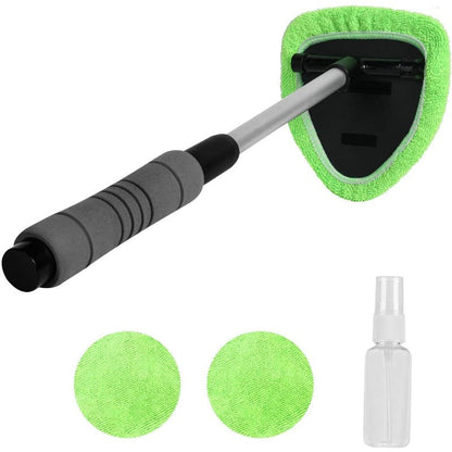 Microfiber Car Window Cleaning Tool – Extendable Handle, Washable & Reusable Cloth Pad, Interior & Exterior Glass Wiper Kit