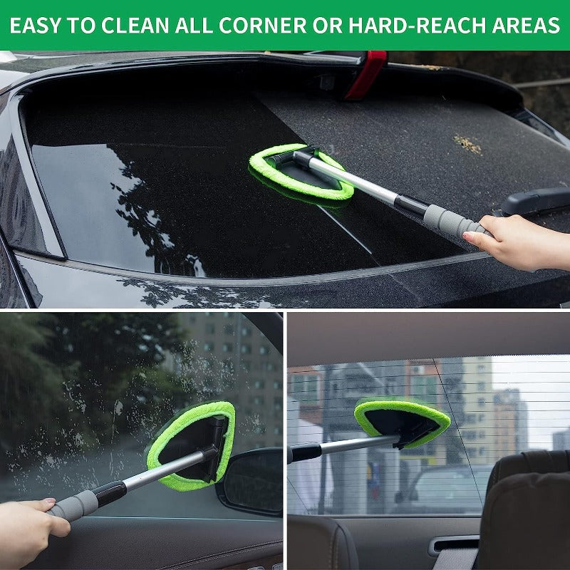 Microfiber Car Window Cleaning Tool – Extendable Handle, Washable & Reusable Cloth Pad, Interior & Exterior Glass Wiper Kit