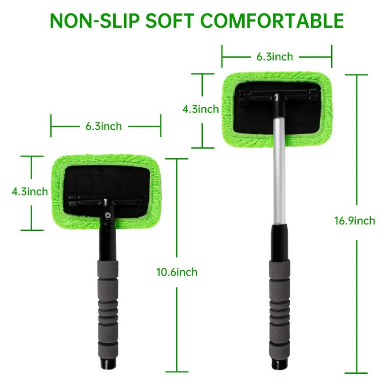 Microfiber Car Window Cleaning Tool – Extendable Handle, Washable & Reusable Cloth Pad, Interior & Exterior Glass Wiper Kit