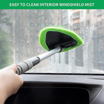 Microfiber Car Window Cleaning Tool – Extendable Handle, Washable & Reusable Cloth Pad, Interior & Exterior Glass Wiper Kit