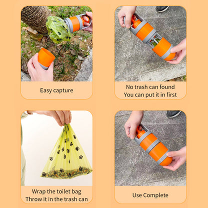 Portable Dog Pooper Scooper with 45 Waste Bags - Outdoor Dog Poop Picker and Excrement Shovel - Essential Pet Cleaning Supplies