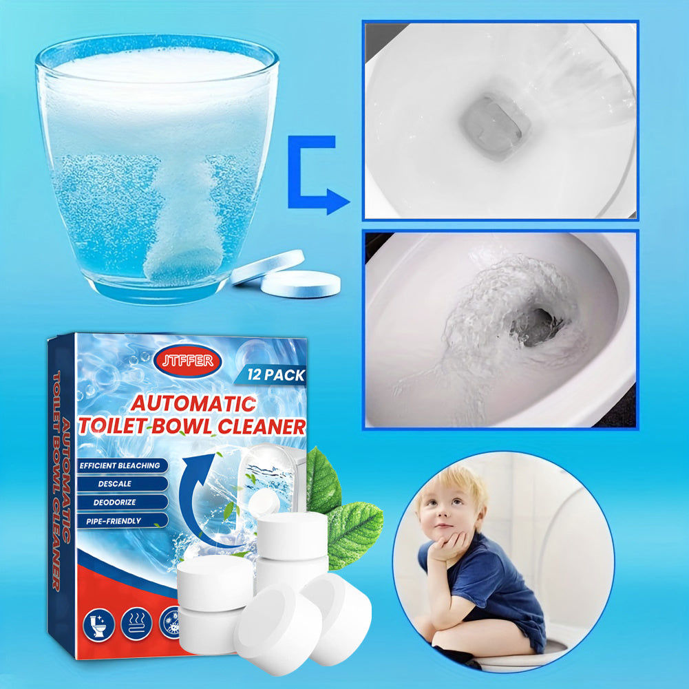 12 Pack Automatic Toilet Bowl Cleaner Tablets with Bleach – Hassle-Free, Long-Lasting Tank Cleaners with Advanced Sustained-Release – Essential for Sparkling Restrooms