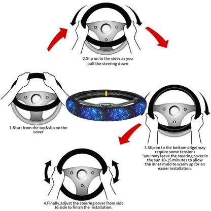 Blue Milky Way Sky Print Steering Wheel Cover - Anti-Slip, Elastic Universal Fit, 15" Protector for Cars, SUVs and Trucks