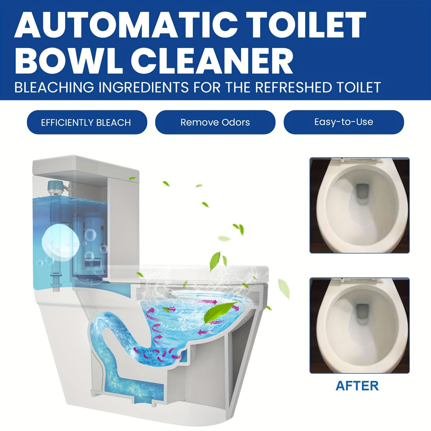 12 Pack Automatic Toilet Bowl Cleaner Tablets with Bleach – Hassle-Free, Long-Lasting Tank Cleaners with Advanced Sustained-Release – Essential for Sparkling Restrooms