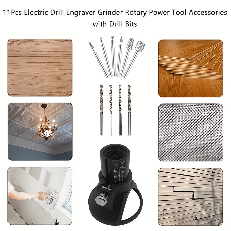 11PCS Electric Drill Engraver Grinder Accessories - Rotary Power Tool Set with Drill Bits for Rotary Tools