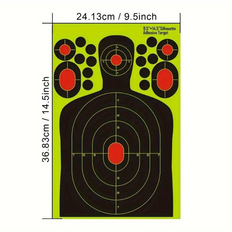 Human Body Shape Reactive Targets - 14.5 Inch Splatter Glow Fluorescent Paper for Accurate Range Training, 5/10/20pcs Pack, Durable Shooting Practice Accessories for Marksmen