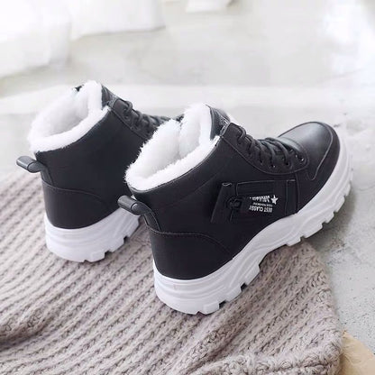 Women's Plush Lined Lace-Up High Top Winter Boots - Warm Thermal Outdoor Short Boots