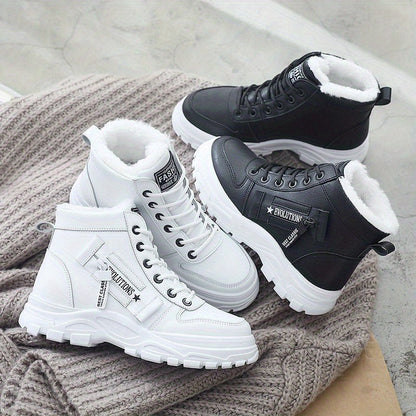 Women's Plush Lined Lace-Up High Top Winter Boots - Warm Thermal Outdoor Short Boots