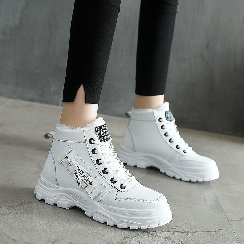 Women's Plush Lined Lace-Up High Top Winter Boots - Warm Thermal Outdoor Short Boots