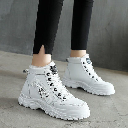 Women's Plush Lined Lace-Up High Top Winter Boots - Warm Thermal Outdoor Short Boots