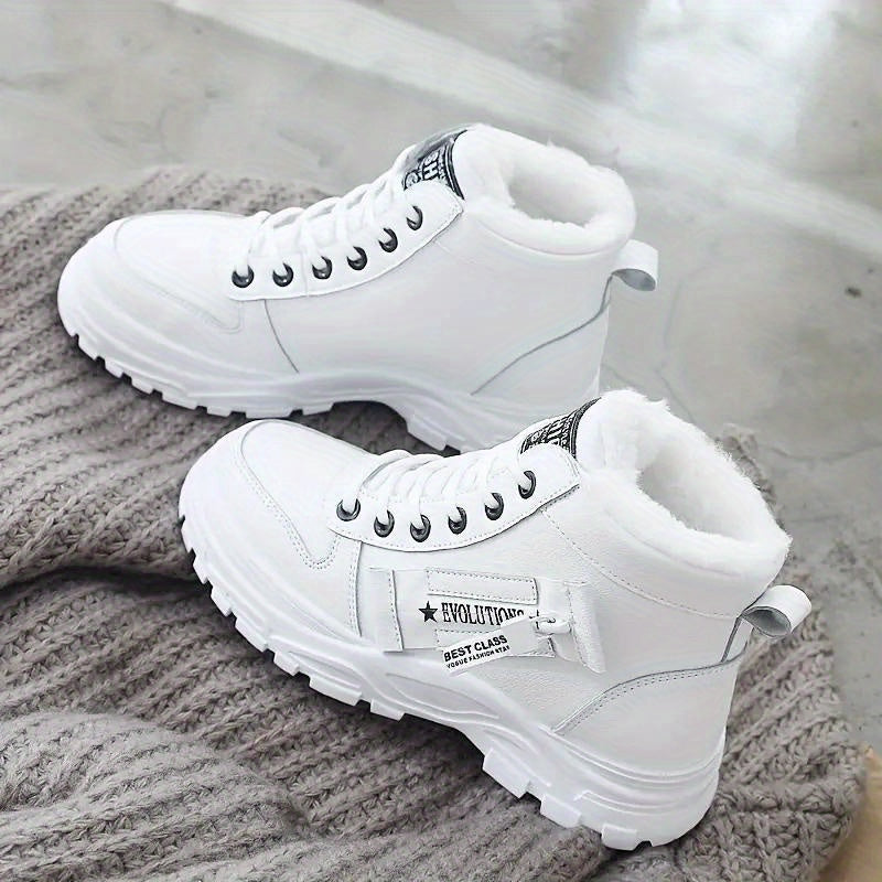 Women's Plush Lined Lace-Up High Top Winter Boots - Warm Thermal Outdoor Short Boots
