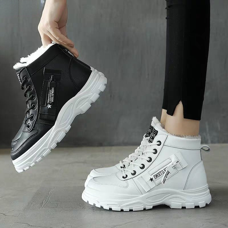 Women's Plush Lined Lace-Up High Top Winter Boots - Warm Thermal Outdoor Short Boots