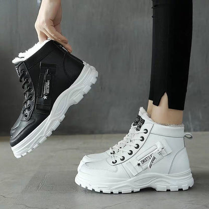 Women's Plush Lined Lace-Up High Top Winter Boots - Warm Thermal Outdoor Short Boots