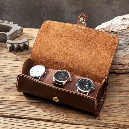Genuine Leather Soft Watch Pocket Jewelry Storage Case - Travel Organizer Roll Box, Perfect Gift Choice