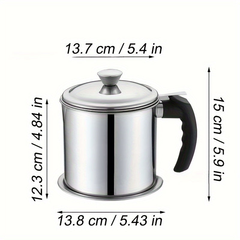 1.8L Stainless Steel Kitchen Container with Strainer – Easy-Hold Storage for Cooking Oil & Grease, Ideal for Hotels, Restaurants & Bulk Kitchenware, Eid Al-Adha Mubarak
