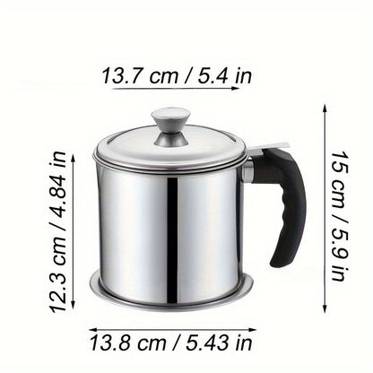 1.8L Stainless Steel Kitchen Container with Strainer – Easy-Hold Storage for Cooking Oil & Grease, Ideal for Hotels, Restaurants & Bulk Kitchenware, Eid Al-Adha Mubarak