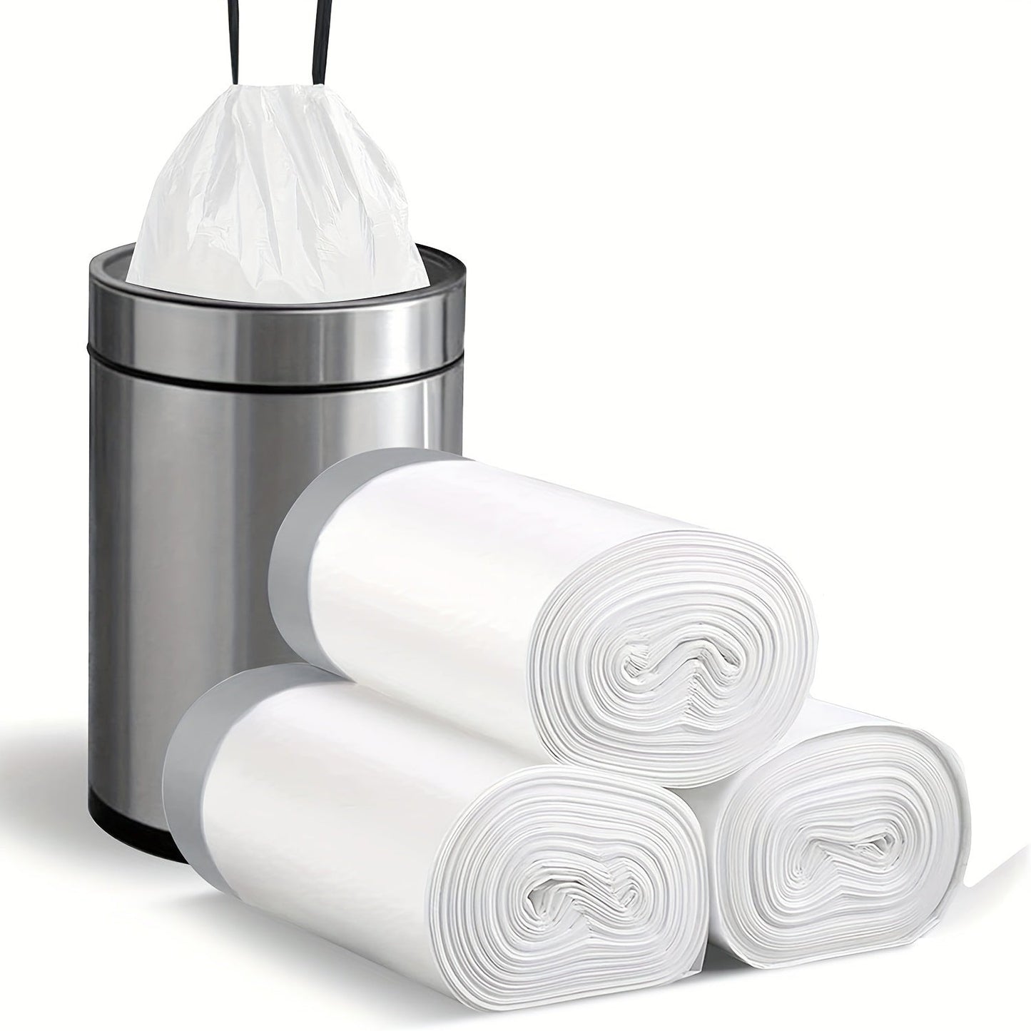 3 Rolls of 45pcs Heavy-Duty 4 Gallon Small Drawstring Plastic Trash Bags - Leak-Resistant, Easy-to-Tie Liners for Bathroom, Office, and More - Space-Saving and Convenient
