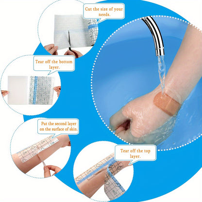 5 Rolls Waterproof Bandages - Transparent Tape for Swimming, Showers and Tattoo Protection
