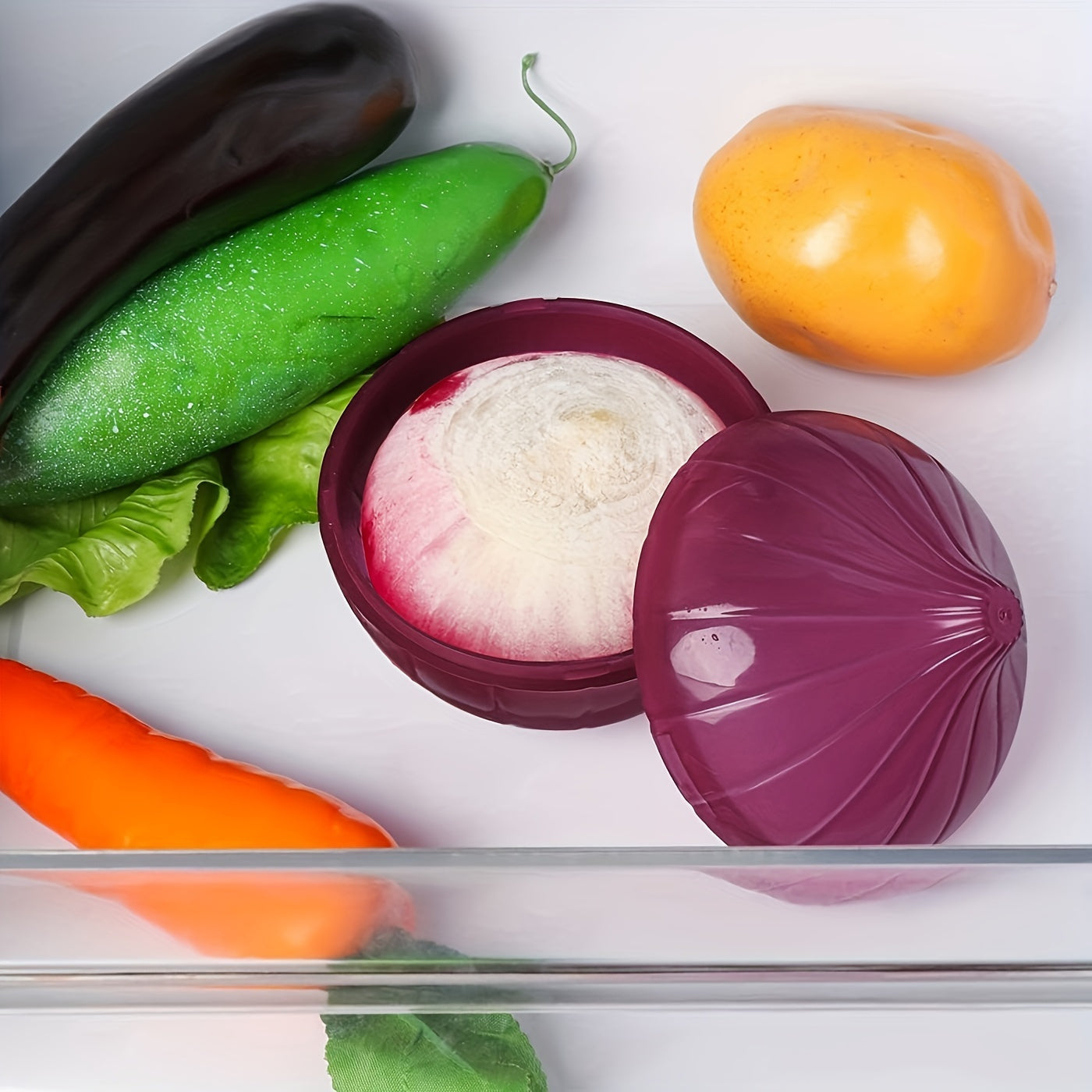 Onion Saver Food Storage Box - Vegetable Shaped Preservation Container, Refrigerator Crisper for Onions, Kitchen Gadget for Restaurants