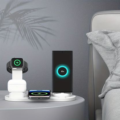 15W Fast Charging Station - Folding Wireless Charger Stand for Samsung, iPhone 15 14, 13, 12, 11/Pro/Max/Mini/Plus, X, XR, XS/Max, SE, 8/Plus, For Apple Watch 1-8, Airpods 3/2/Pro