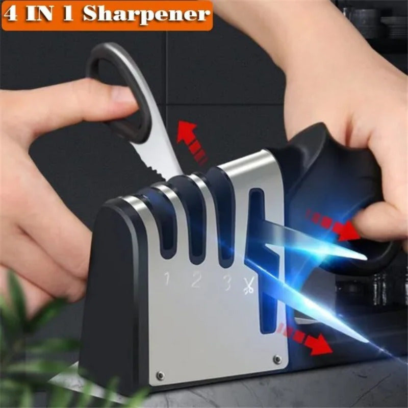 4 in 1 Kitchen Knife and Scissors Sharpener – Professional Tungsten Tool for Fast and Efficient Sharpening, Ideal for Outdoor and Household Use