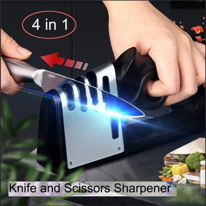 4 in 1 Kitchen Knife and Scissors Sharpener – Professional Tungsten Tool for Fast and Efficient Sharpening, Ideal for Outdoor and Household Use