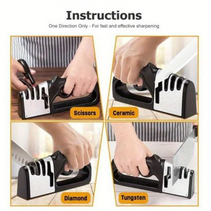 4 in 1 Kitchen Knife and Scissors Sharpener – Professional Tungsten Tool for Fast and Efficient Sharpening, Ideal for Outdoor and Household Use