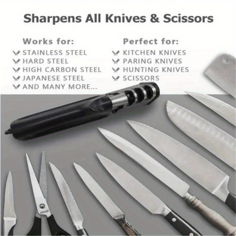 4 in 1 Kitchen Knife and Scissors Sharpener – Professional Tungsten Tool for Fast and Efficient Sharpening, Ideal for Outdoor and Household Use