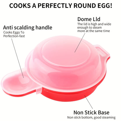 Microwave Egg Cooker - Red and Clear Kitchen Gadget for Easy Cooking - Restaurant Kitchen Accessory