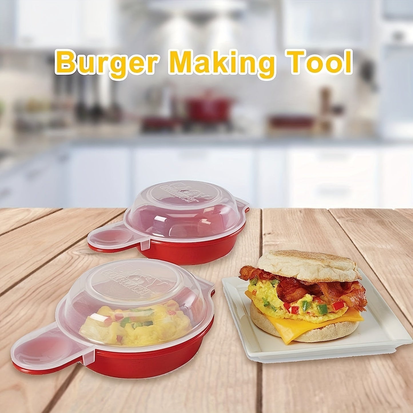 Microwave Egg Cooker - Red and Clear Kitchen Gadget for Easy Cooking - Restaurant Kitchen Accessory