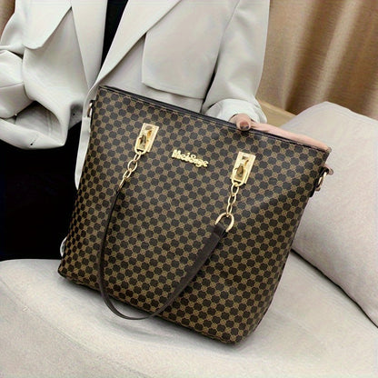 6pcs Fashion-Forward Geometric Bag Collection – Stylish Tote, Chic Boston Handbag, Versatile Crossbody, Spacious Wallet, Elegant Clutch and Key Holder Set for Women