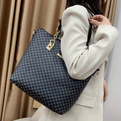 6pcs Fashion-Forward Geometric Bag Collection – Stylish Tote, Chic Boston Handbag, Versatile Crossbody, Spacious Wallet, Elegant Clutch and Key Holder Set for Women