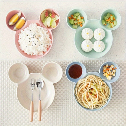 4PCS Mickey Mouse Wheat Bowls and Straw Cutlery Set - Minnie Bowl and Funny Dinner Plate for Restaurant Use, Ideal Gift